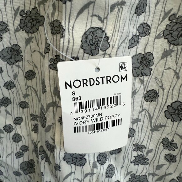 NWT Nordstrom Trim Fit Floral Print Button Down Shirt Mens Small White Gray - Picture 5 of 8